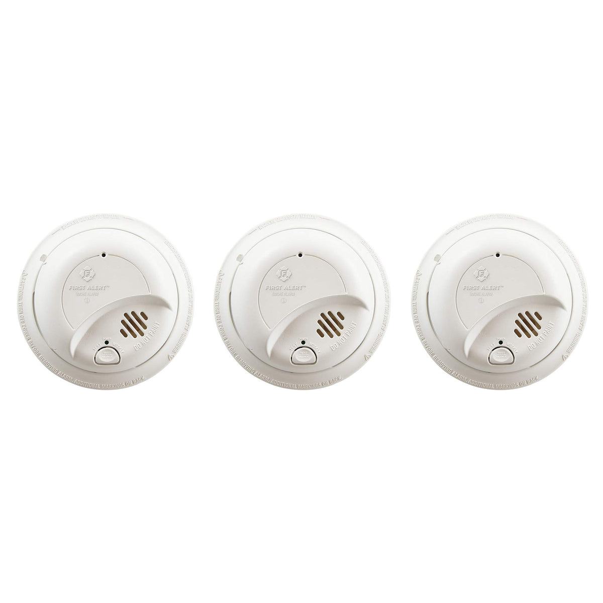 First Alert 9120B front view three-pack showing compact design and clear labeling for reliable protection