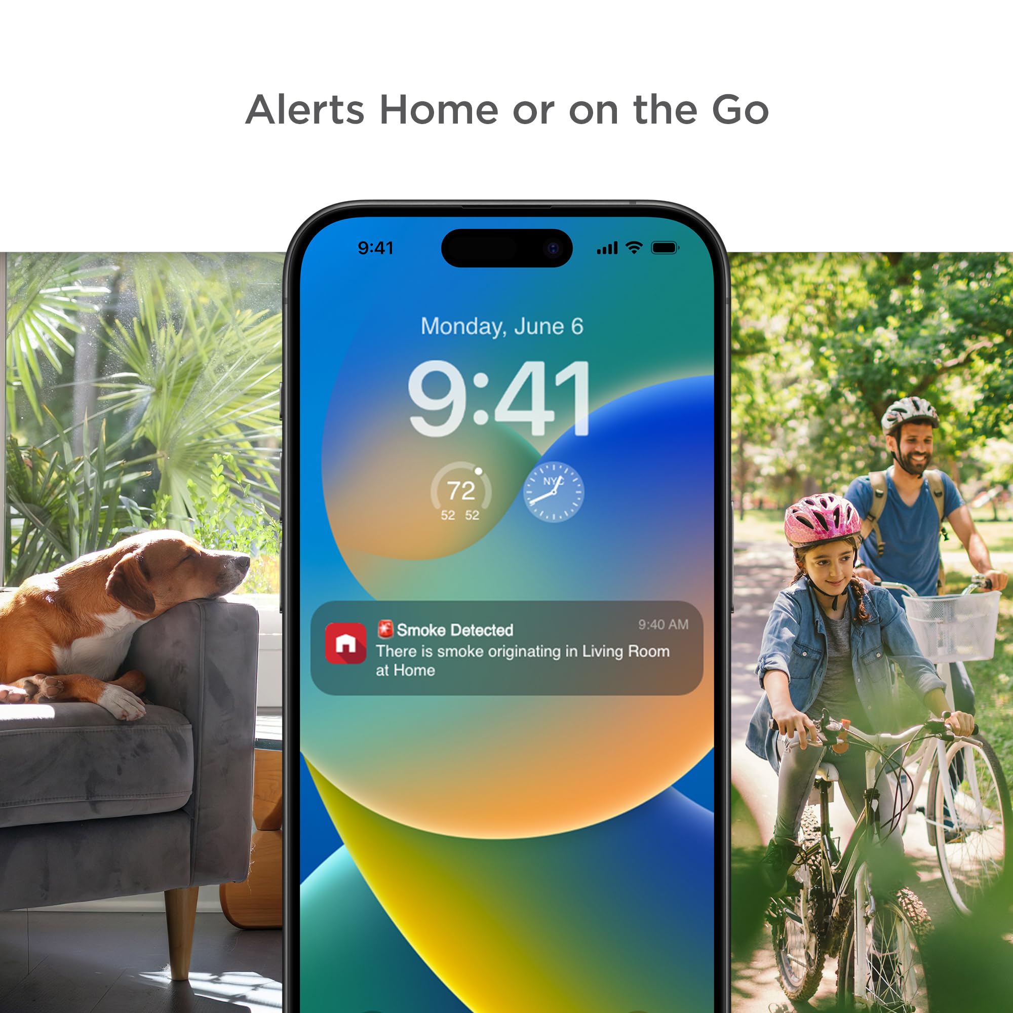 First Alert SC5 label and speaker showing voice Heads‑Up alerts for clear hazard info