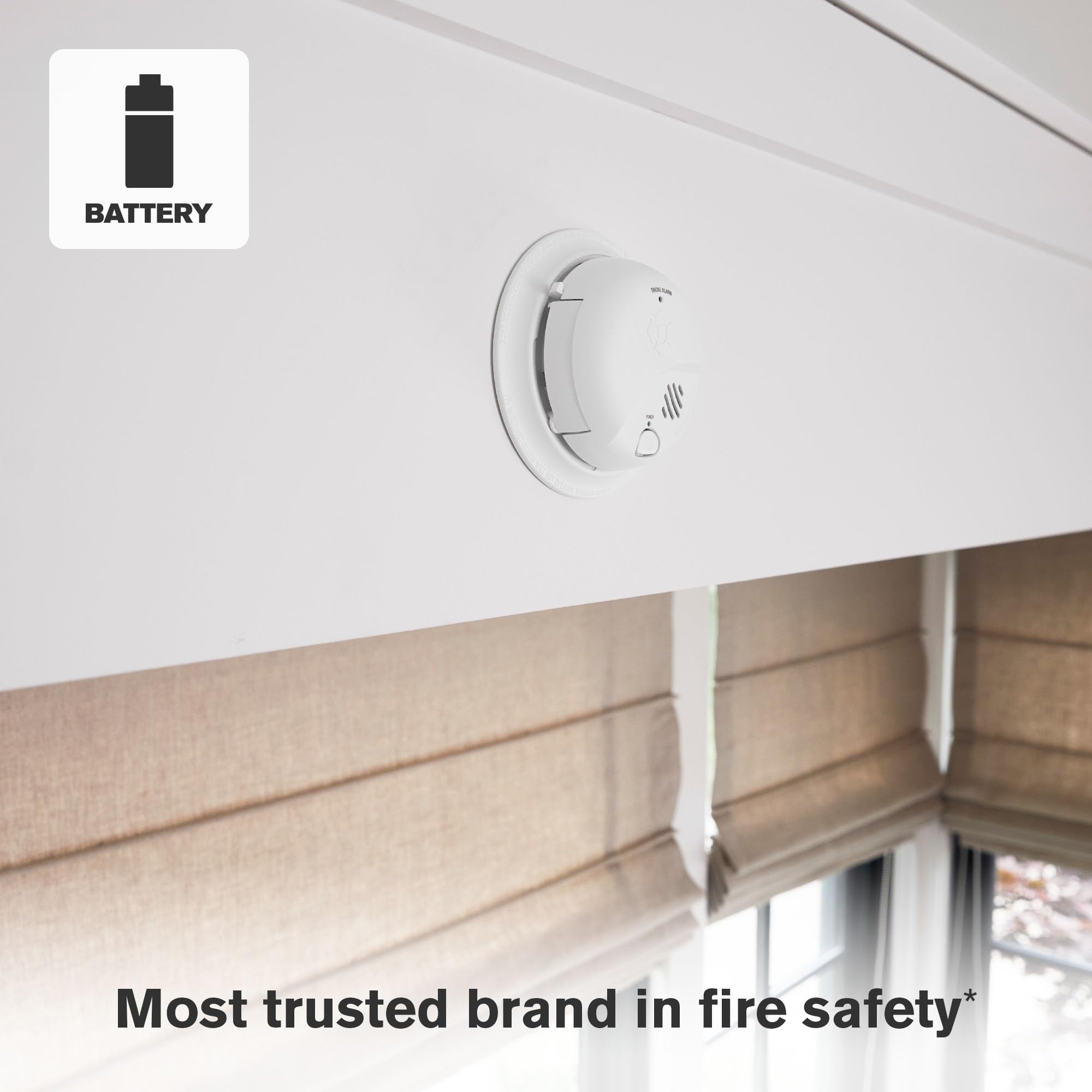 First Alert mounted on ceiling in home demonstrating flexible battery-powered placement