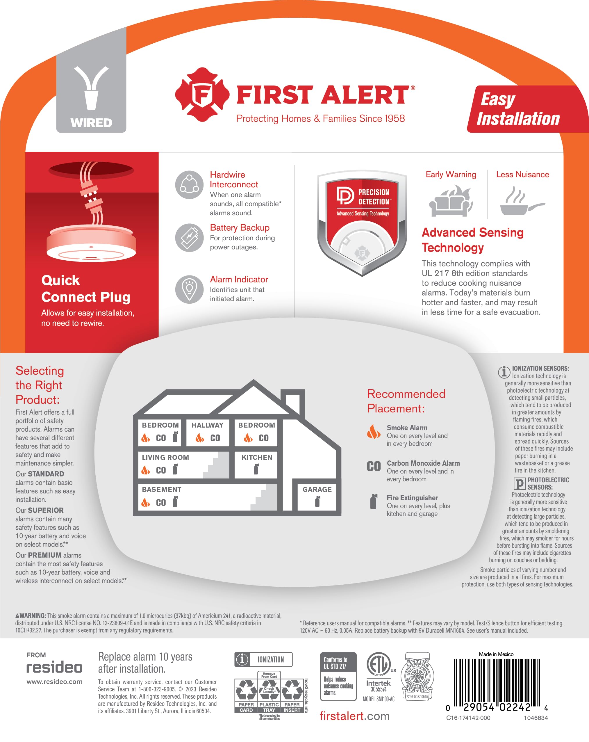 First Alert visual alarm indicator lit to help identify the initiating unit quickly