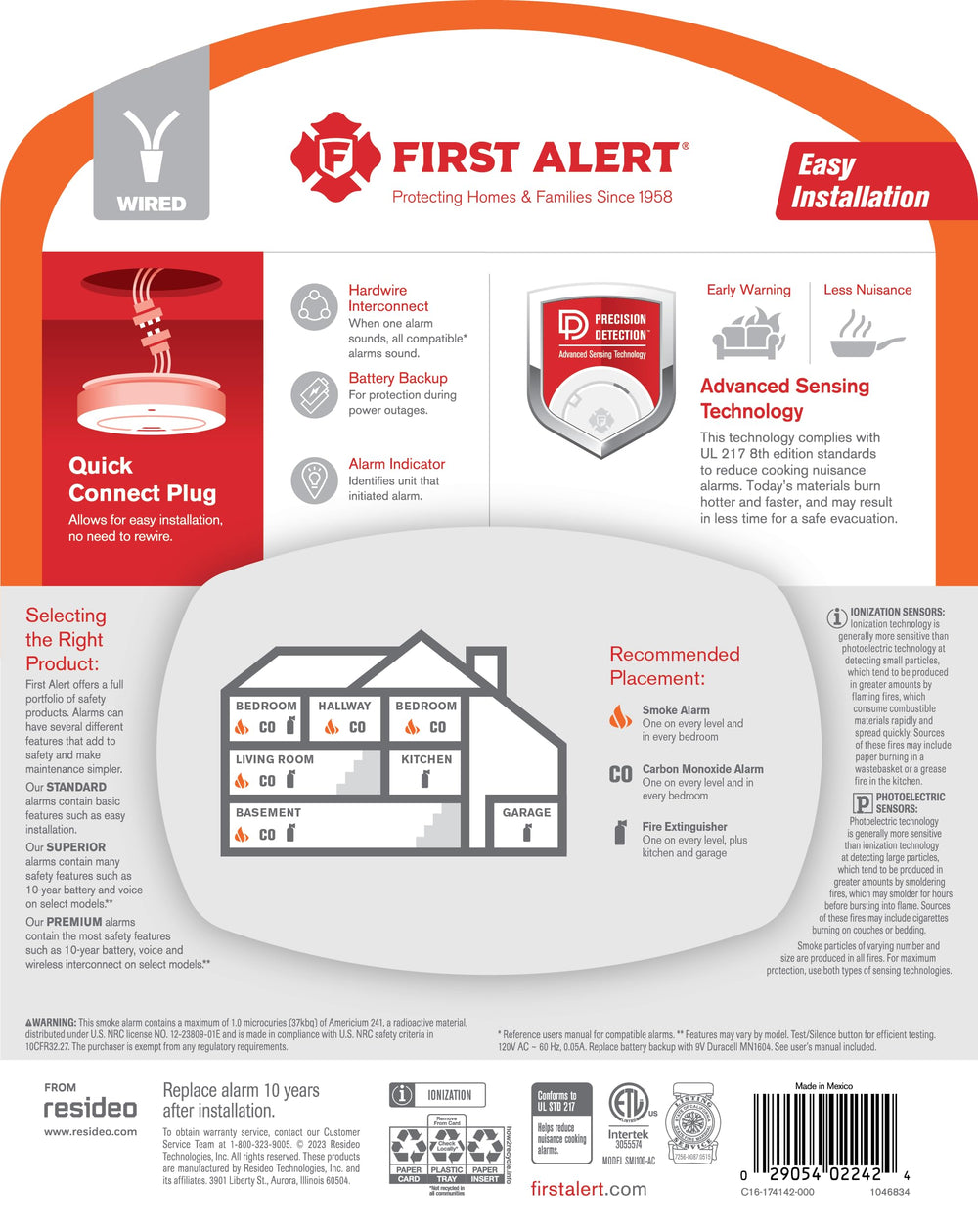First Alert visual alarm indicator lit to help identify the initiating unit quickly