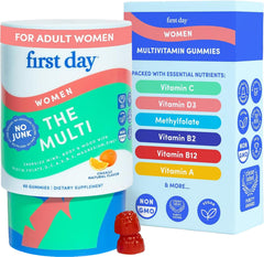 FIRST DAY front packaging showing bottle and branding, clear daily support