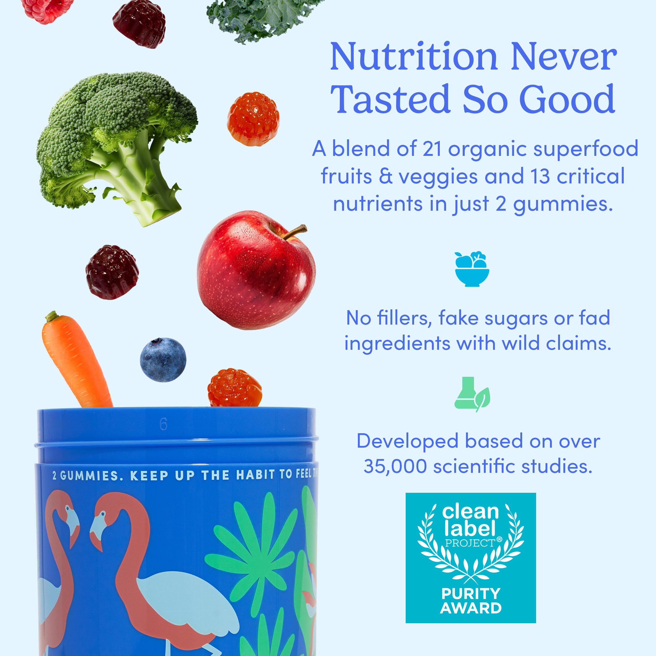 FIRST DAY gummy on a hand showing serving size, simple single-dose clarity