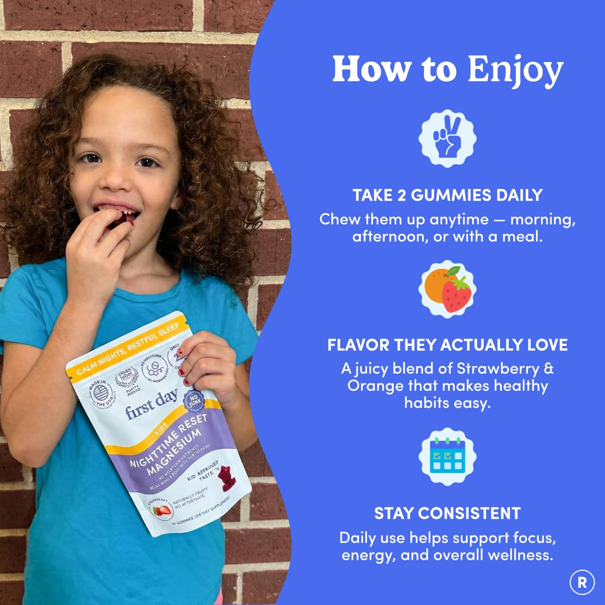 FIRST DAY purity badge and ingredients demonstrating clean formula