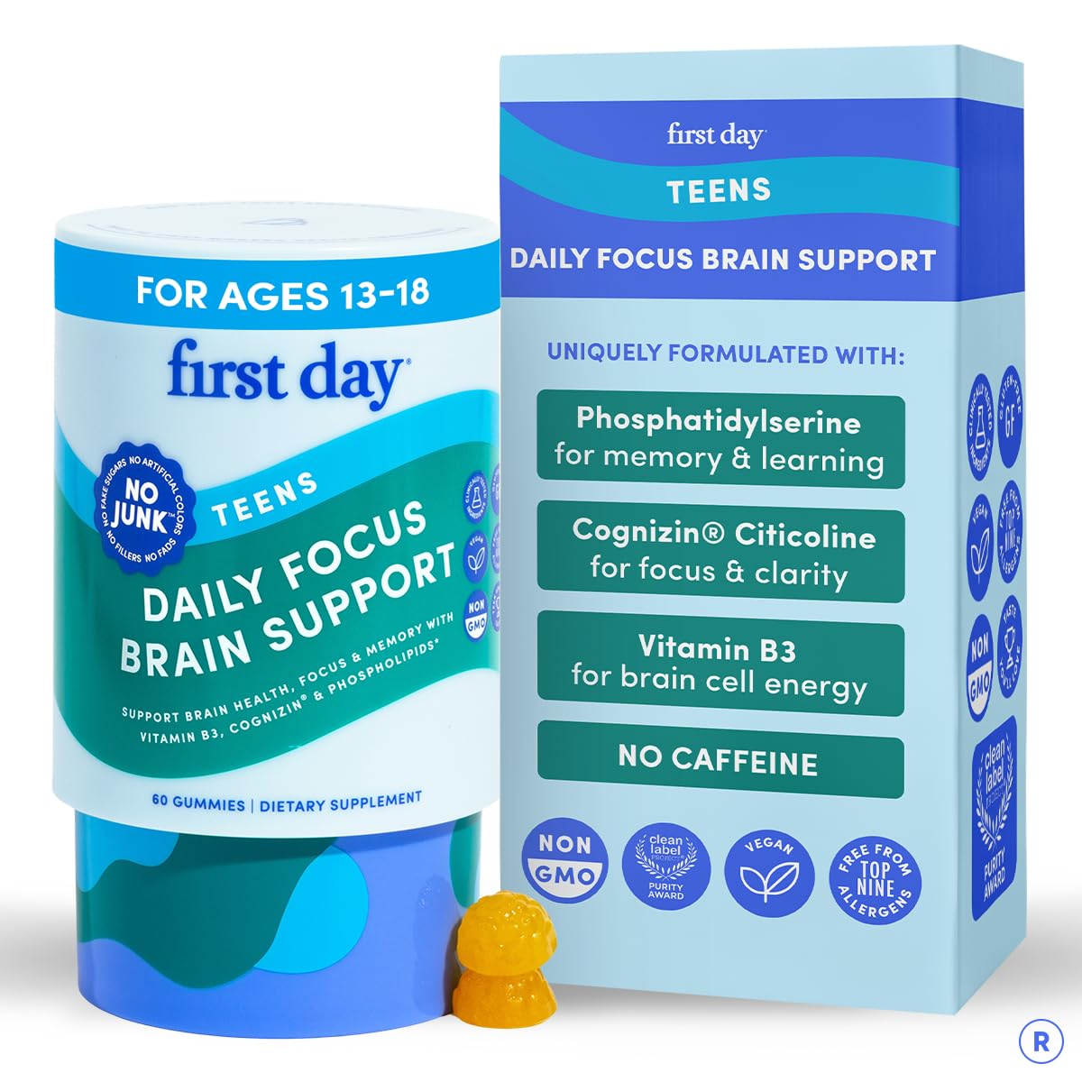FIRST DAY front packaging showing jar and label, clear benefit for parents