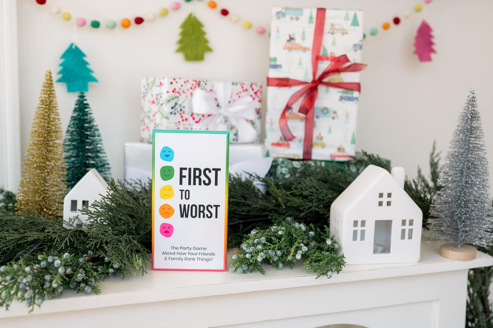 FIRST TO WORST card close-up showing durable print and readable prompts