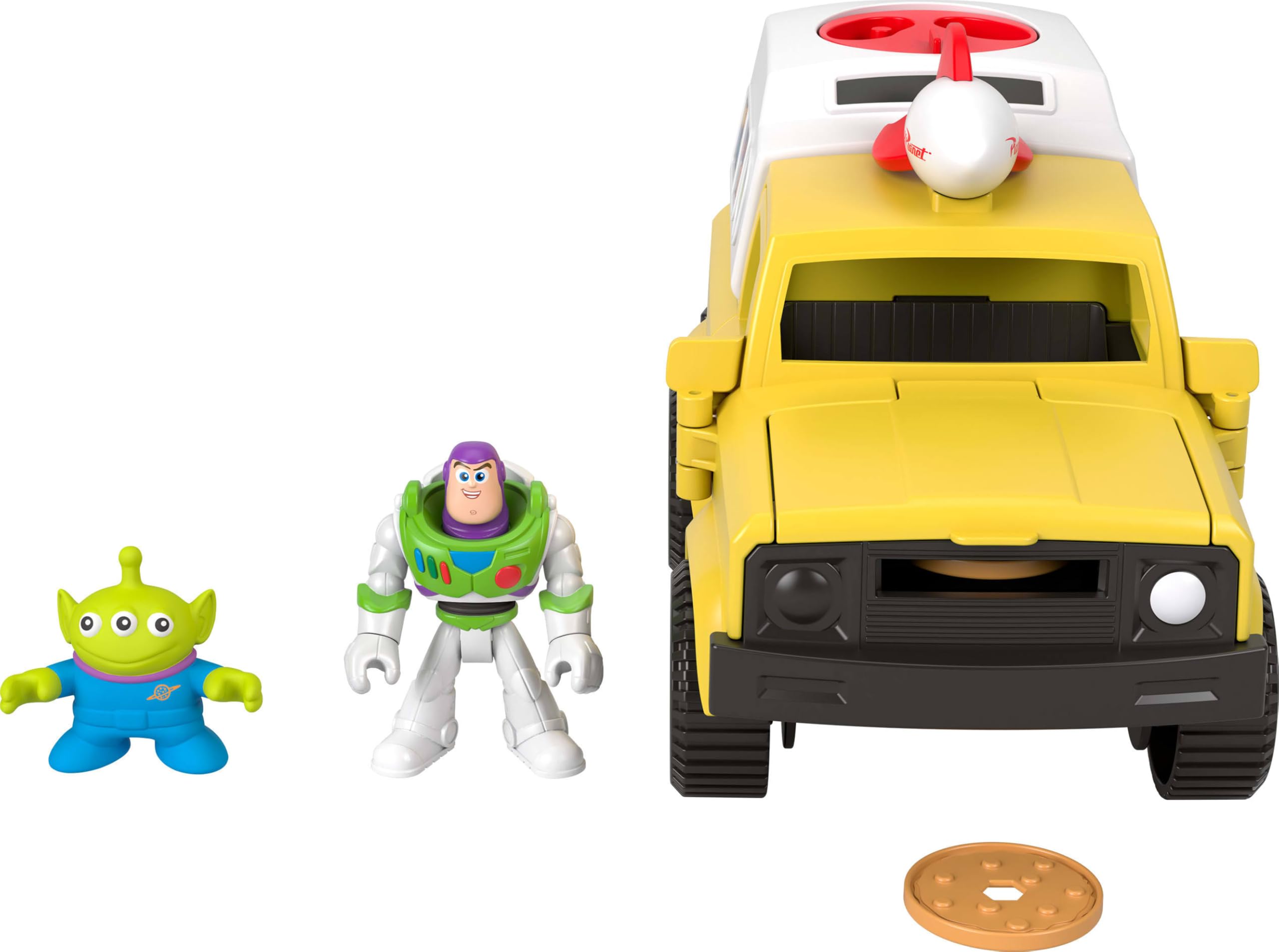 Fisher-Price Alien figure with pizza accessories displayed, encouraging cooperative play and storytelling