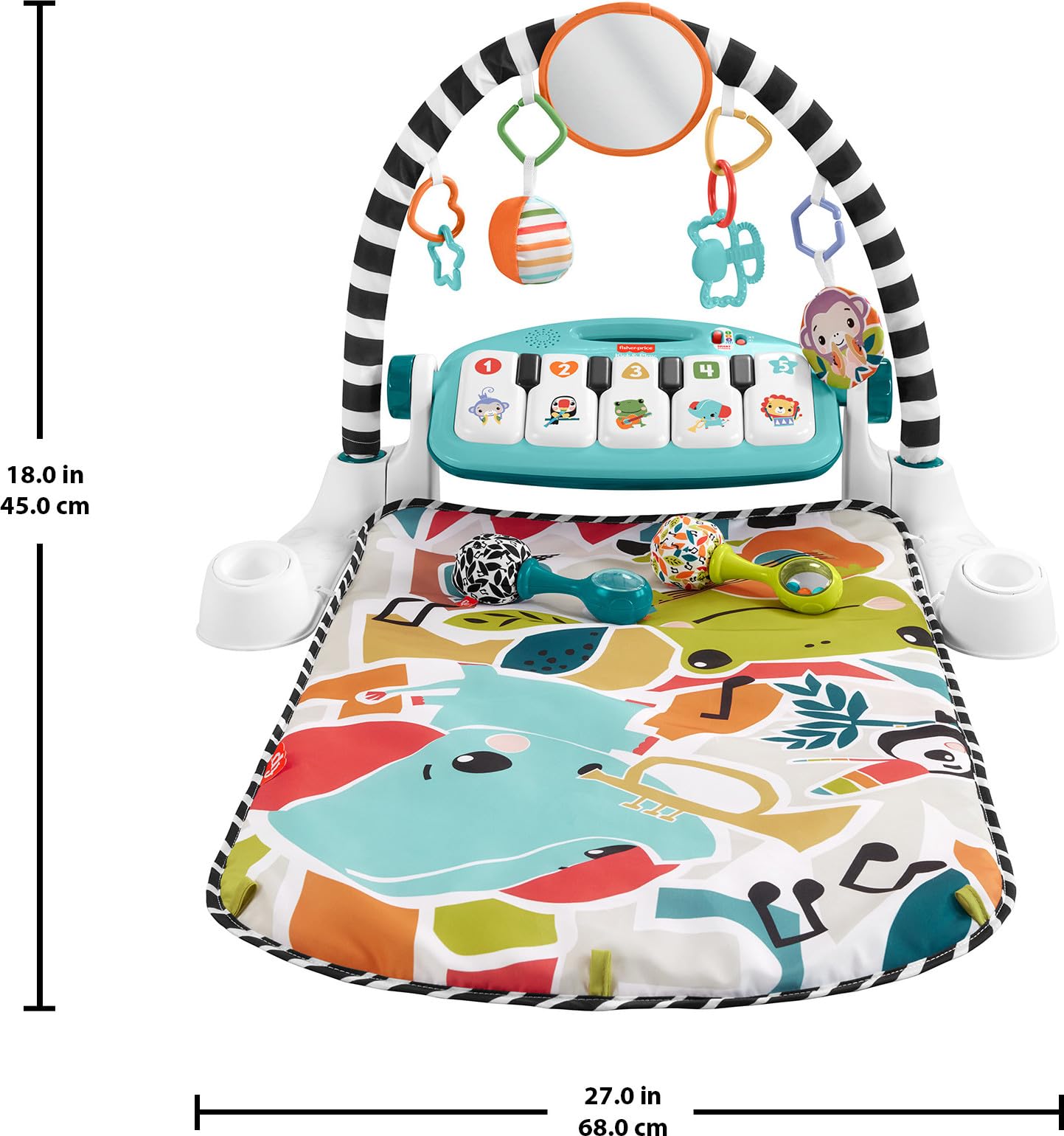 Fisher-Price arch toys linked and repositioned to support reaching practice