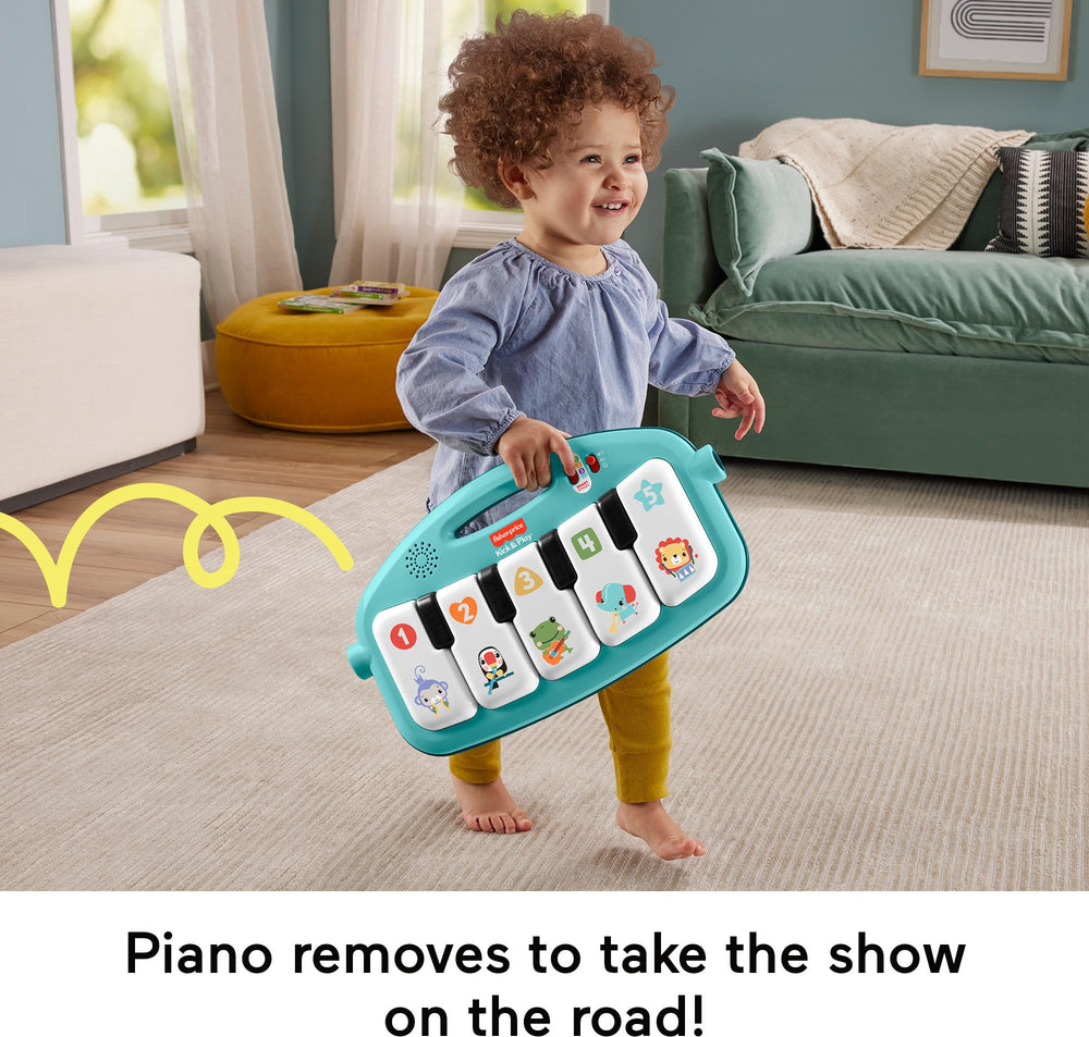 Fisher-Price piano removed for take-along portability and compact storage