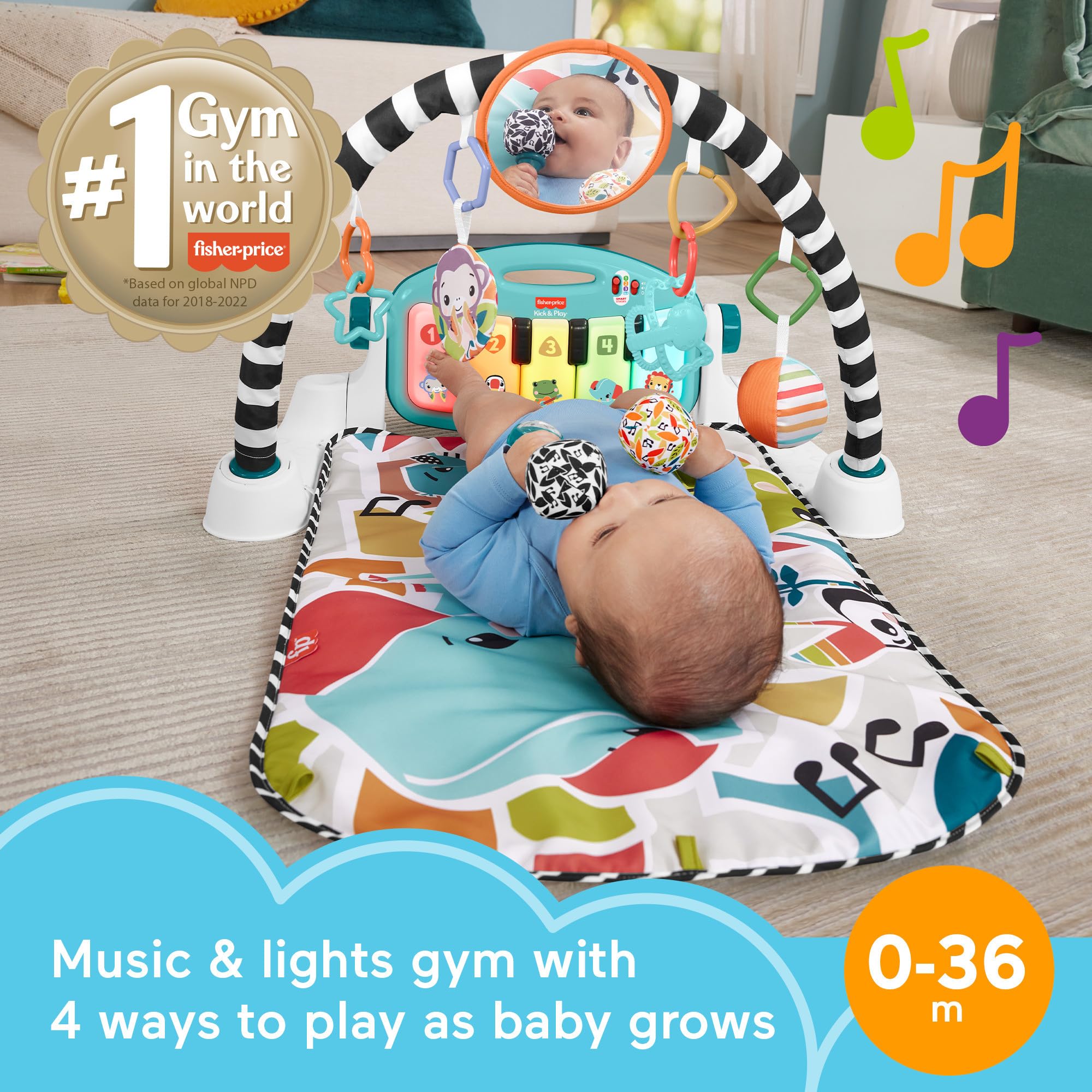 Fisher-Price close-up of playmat high-contrast pattern aiding newborn focus