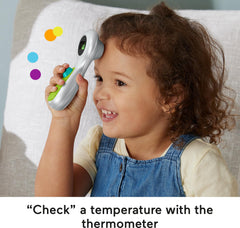 Fisher-Price thermometer detail showing push button that supports interactive storytelling