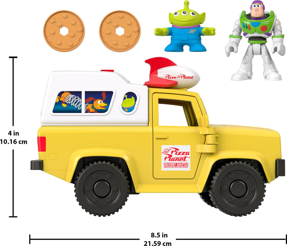 Fisher-Price truck with doors and trunk open to show storage and loading for pizza projectiles