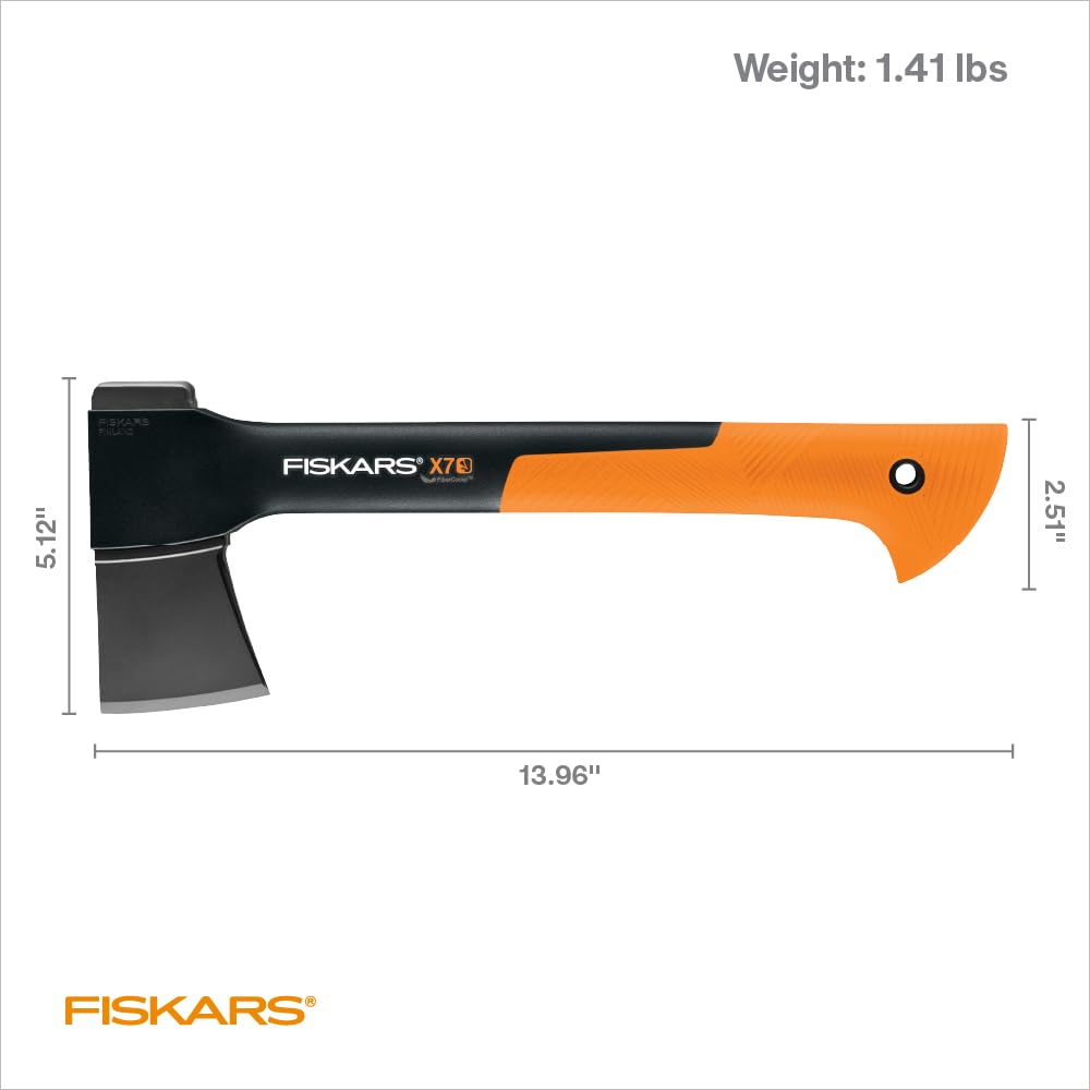 Fiskars X7 packed with camping gear illustrating easy transport