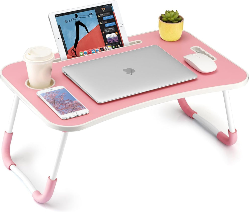 FISYOD front view open table showing stable workspace and pink finish, ideal for laptops