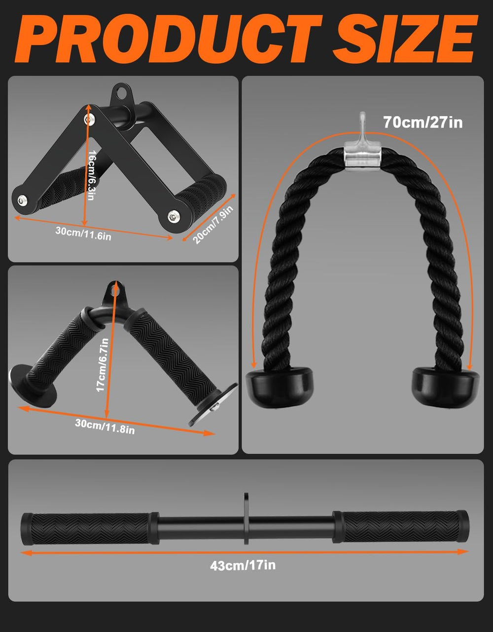 Fitarc attachments next to a dumbbell for scale, showing compact storage benefit