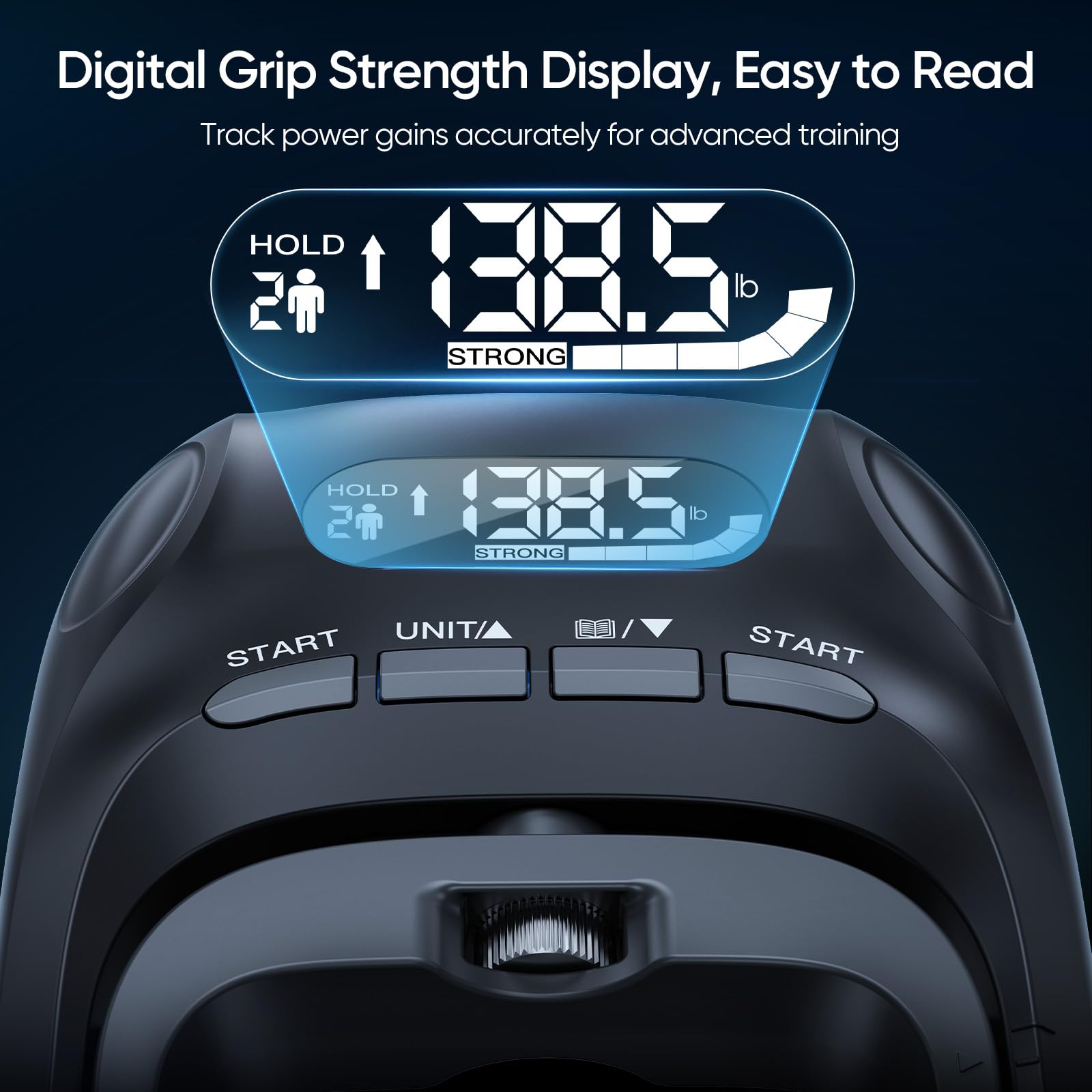 FitBeast digital grip tester display showing numeric reading for precise progress tracking