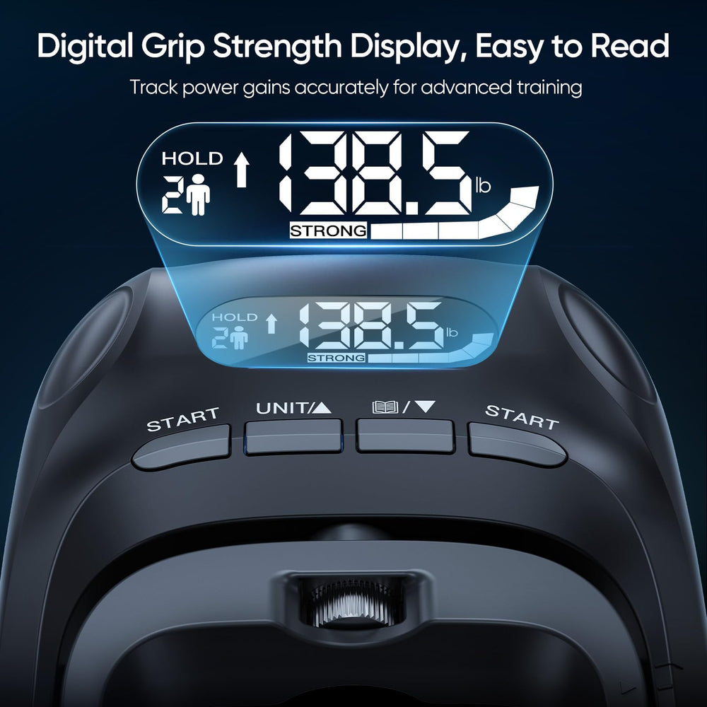 FitBeast digital grip tester display showing numeric reading for precise progress tracking