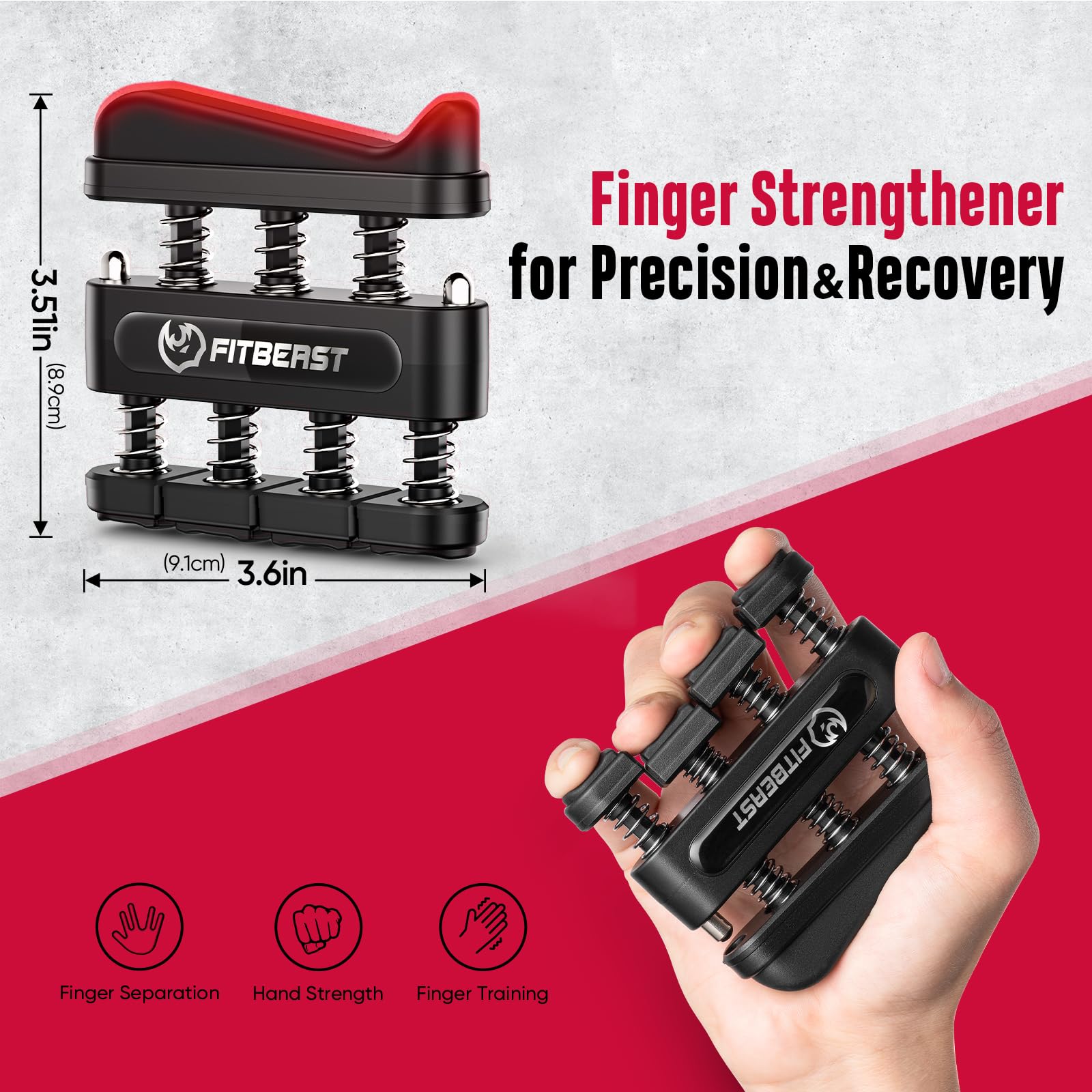 FitBeast finger stretch bands and stress ball shown for finger flexibility and recovery