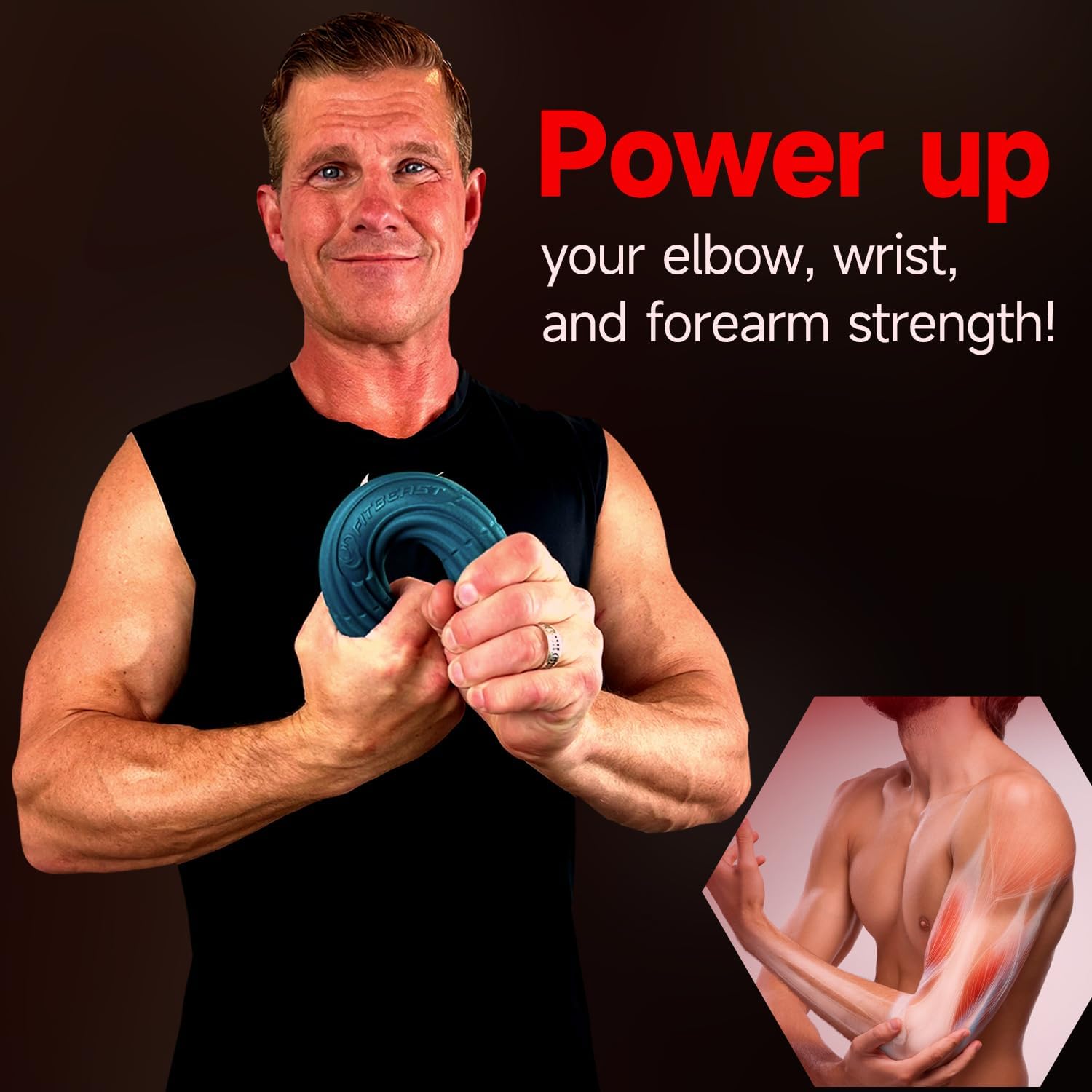 FitBeast set beside a hand showing scale to illustrate portable, compact size