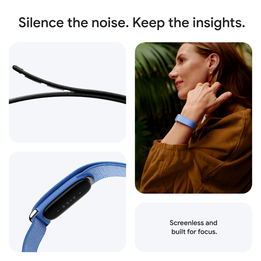 Close-up of Fitbit Google Air on wrist in lavender emphasizing comfortable fit and stability