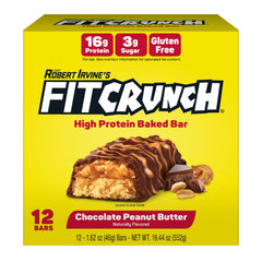 FitCrunch front packaging showing chocolate peanut butter flavor and benefits