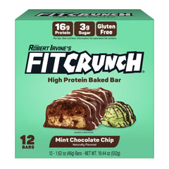 FitCrunch front packaging showing mint chocolate chip flavor and nutrition benefits