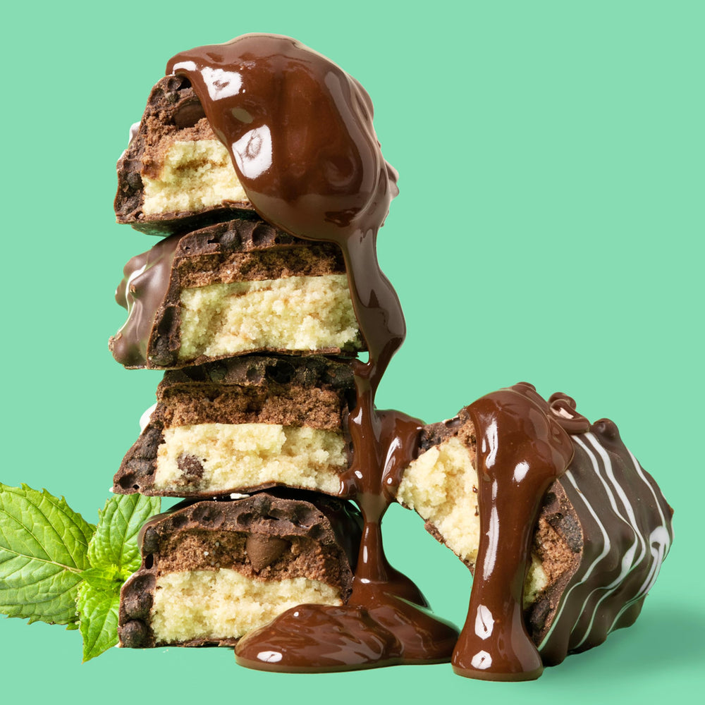FitCrunch close-up of the six-layer baked bar highlighting gourmet layers and appeal