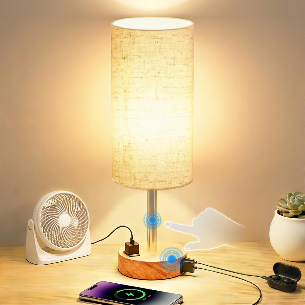 Fitfull front view of lamp showing sleek profile and charging convenience
