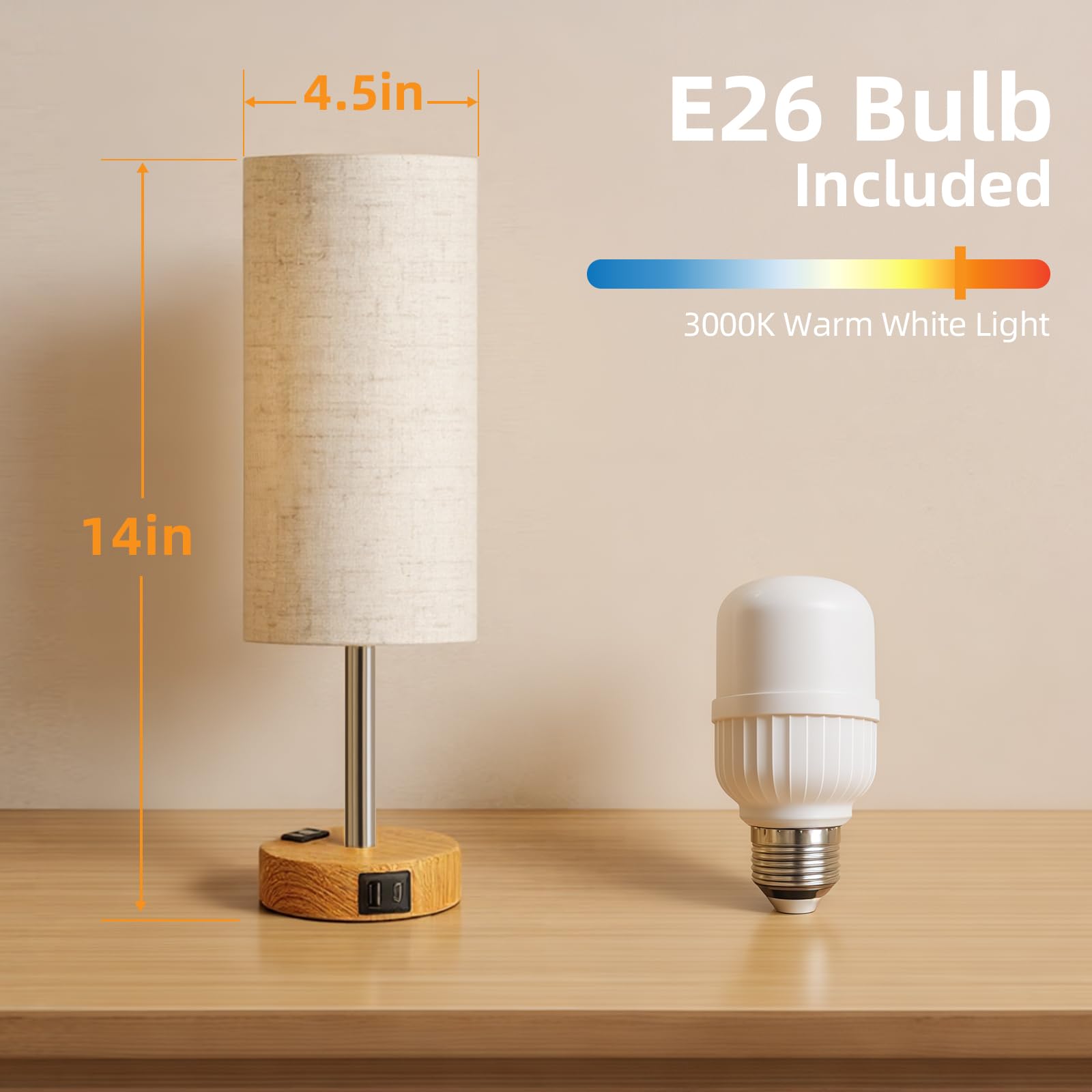 Fitfull lamp next to book to show compact scale and bedside fit