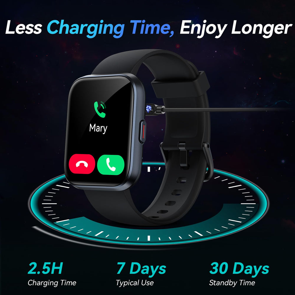 Fitpolo back sensor and charging port view showing health sensor and quick charge benefit