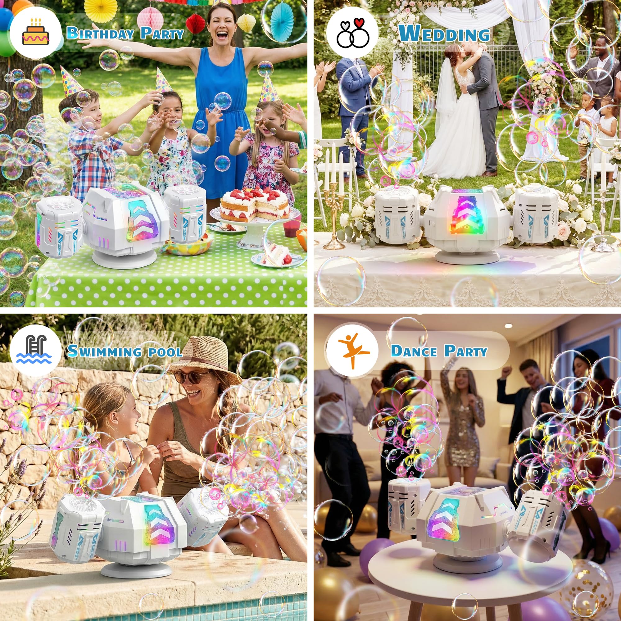 Fitrobust in use backyard party producing continuous bubbles and joyful atmosphere