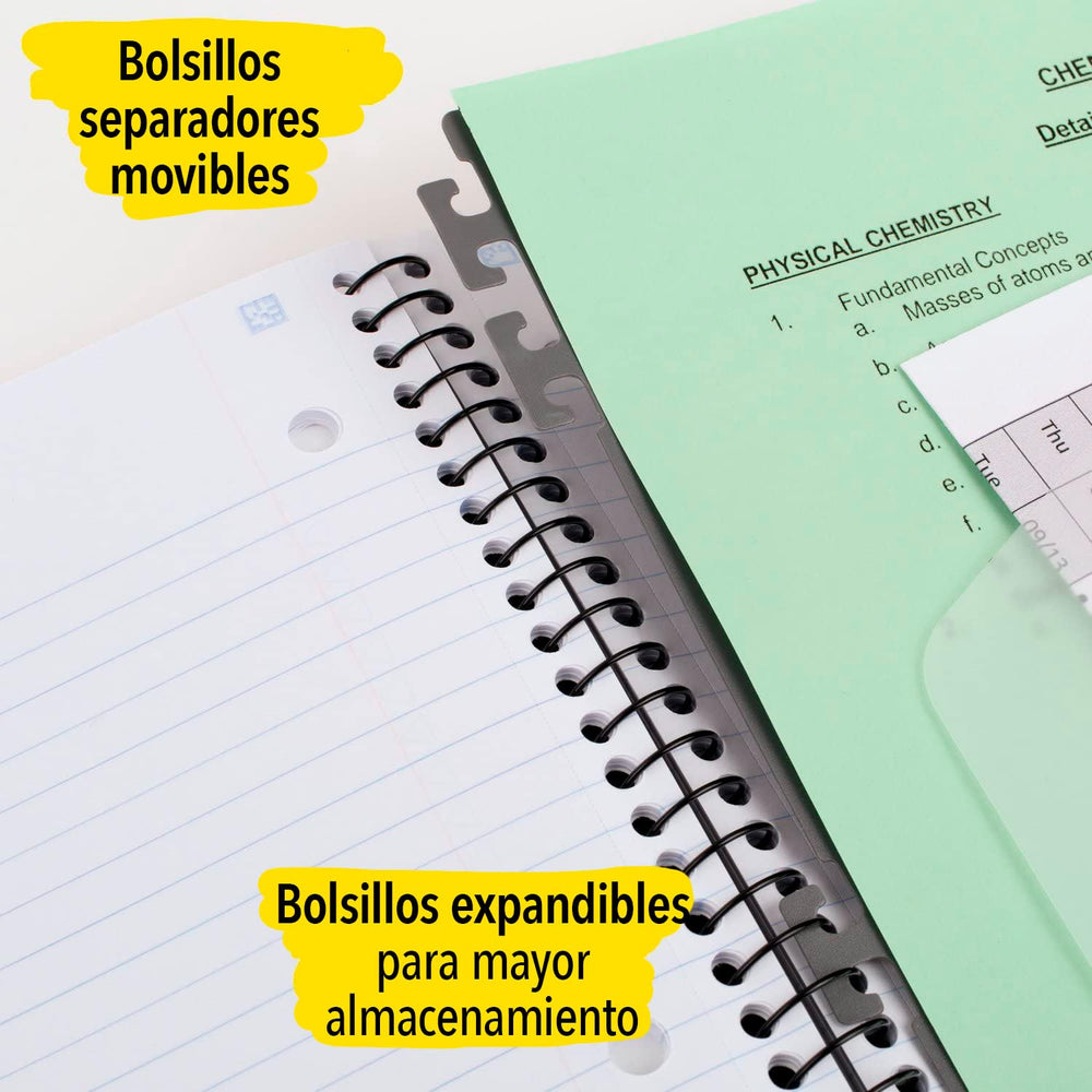 Five Star notebook open displaying movable tabs and five organized sections for efficiency