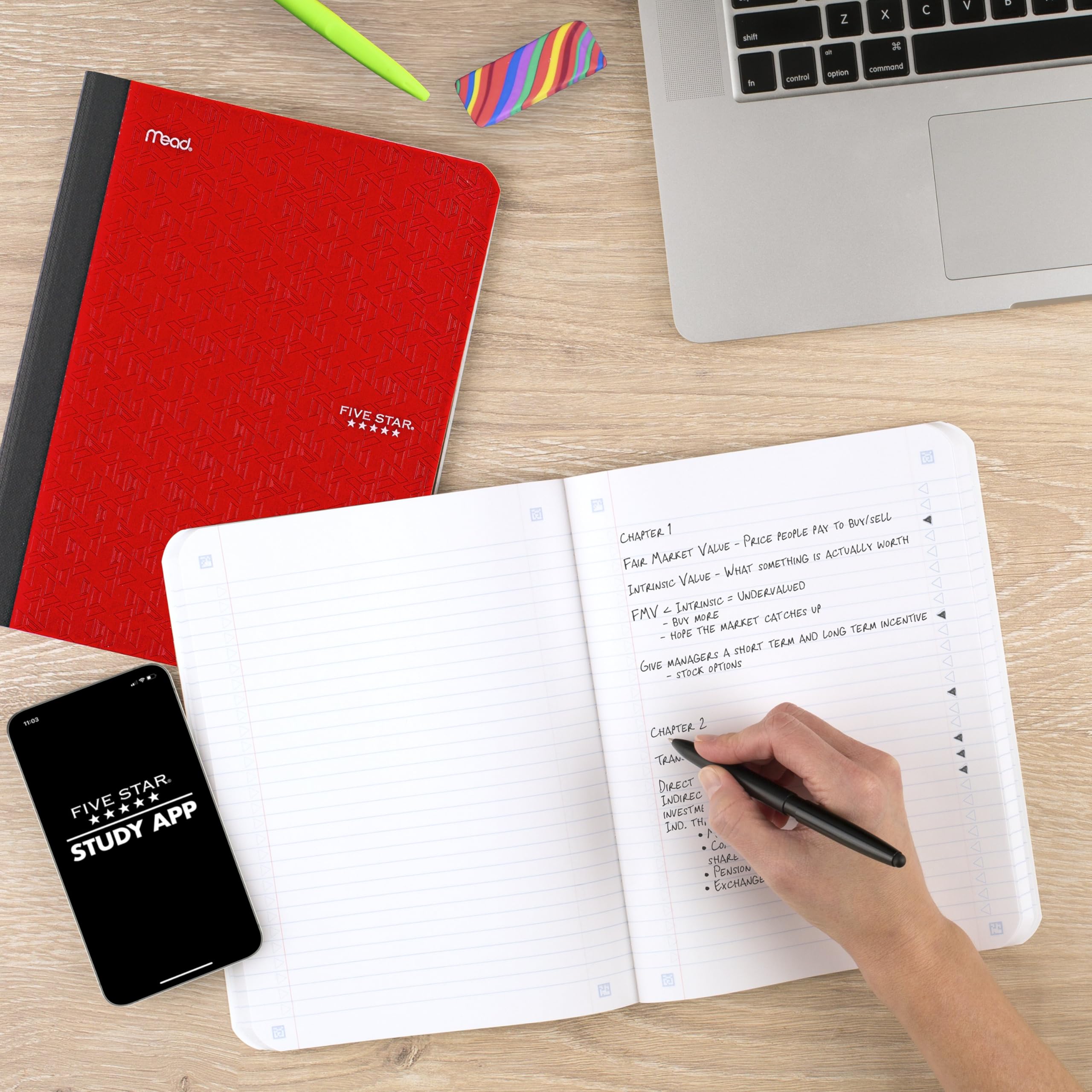 Five Star black composition book front view for a professional, durable look