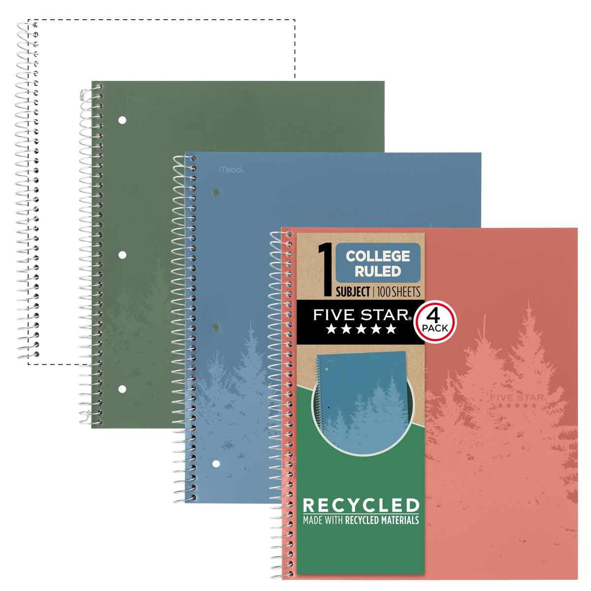 Five Star front cover pack showing four recycled colors and durable protection