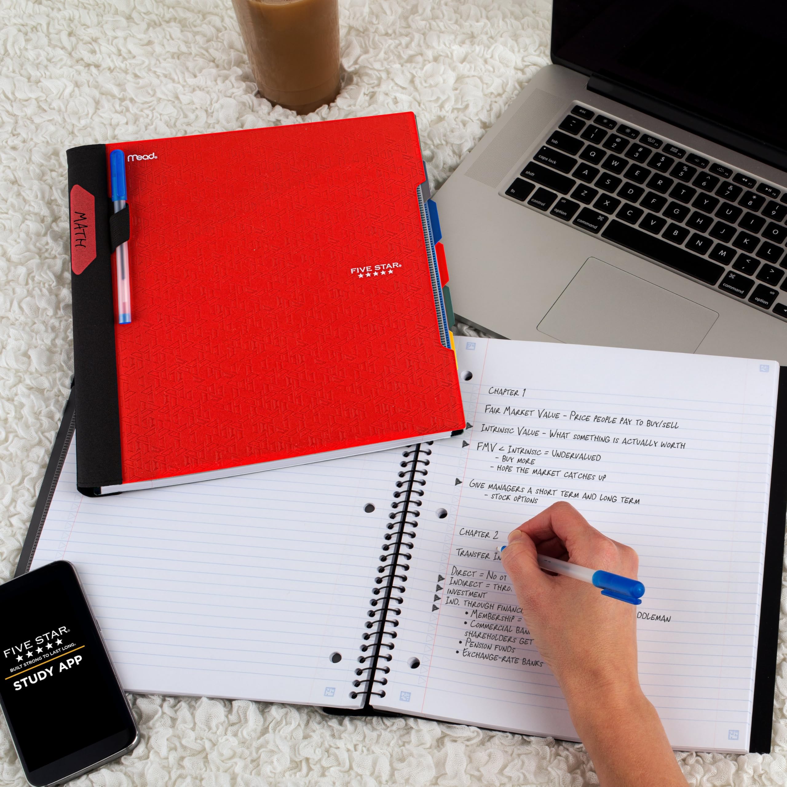 Five Star pen loop and writable spine keeping a pen handy and labeled