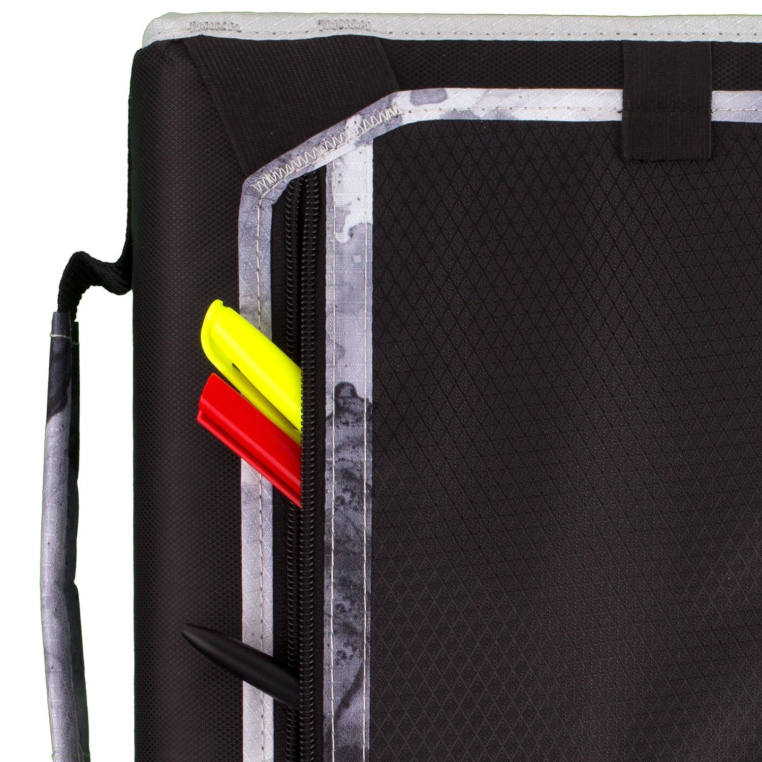 Five Star binder external expansion panel holding a textbook for fast access