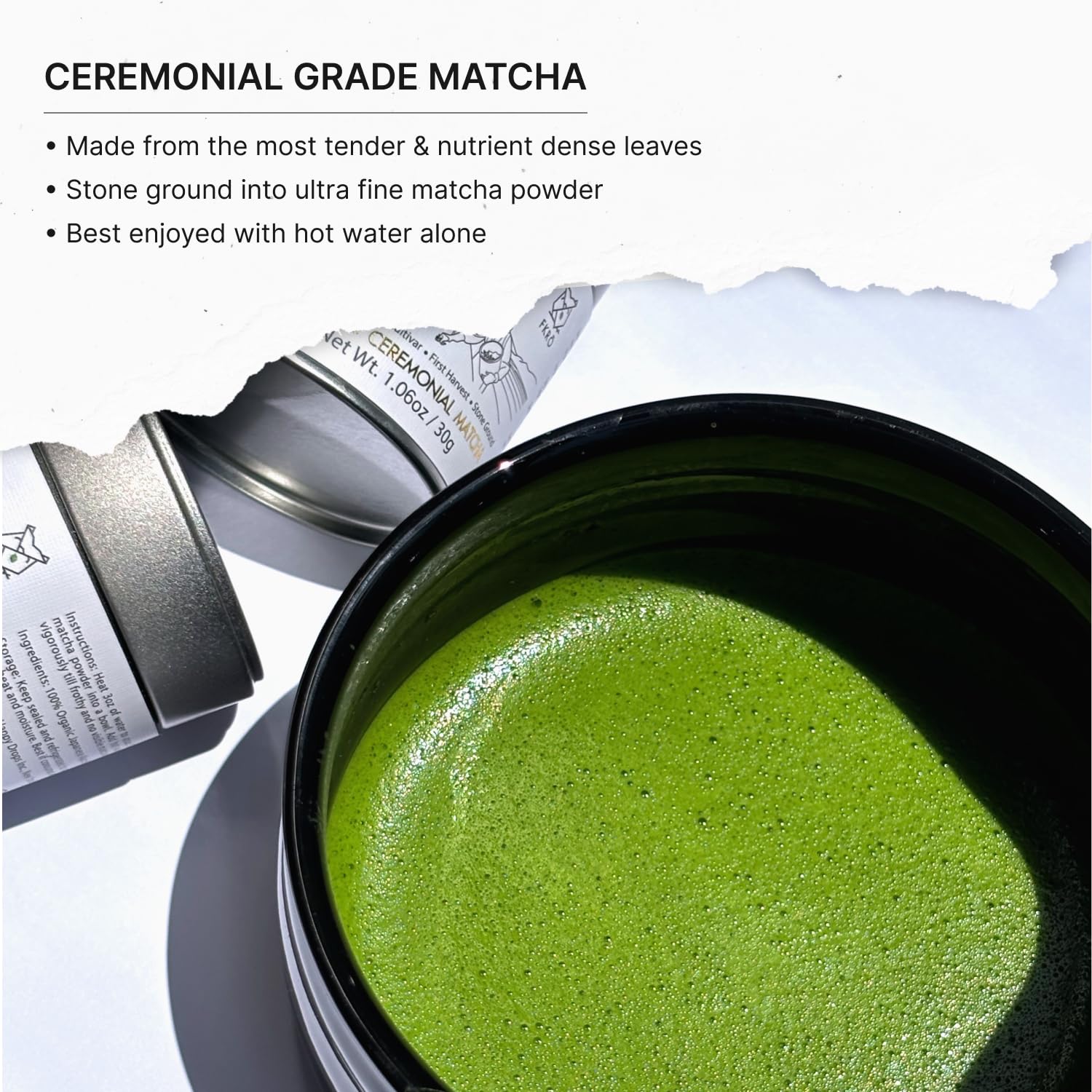 FKRO open 30g tin with vivid green powder highlighting freshness