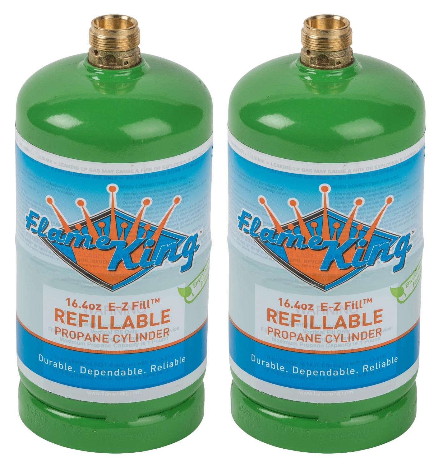 Flame King front view of 1LB two-pack showing durable refillable benefit