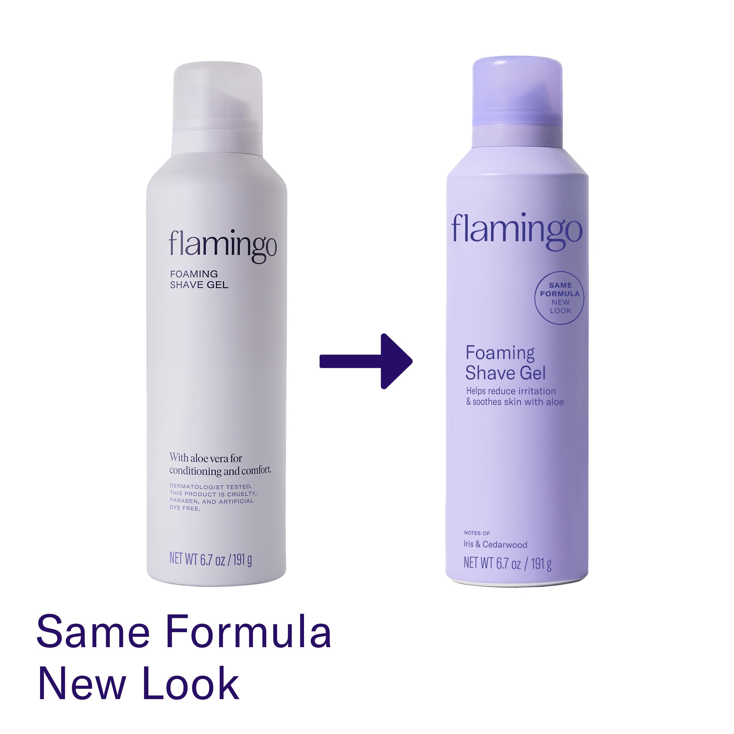 Flamingo can label detail highlighting ingredients and dermatologist-tested benefit