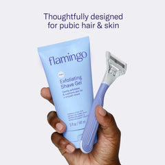 Flamingo close-up of five blades highlighting smoother, closer shave