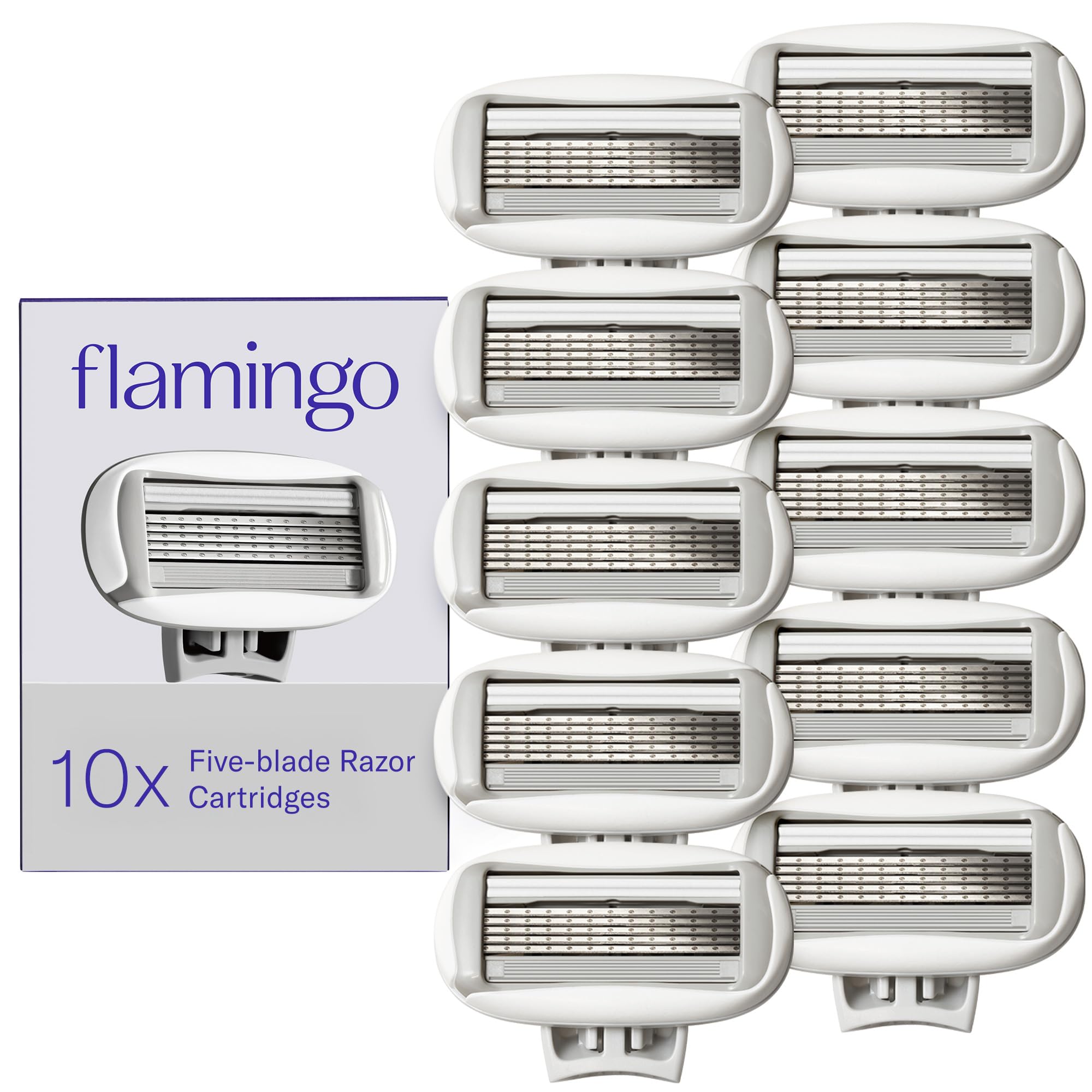 Flamingo front packaging showing 10 refill cartridges and value