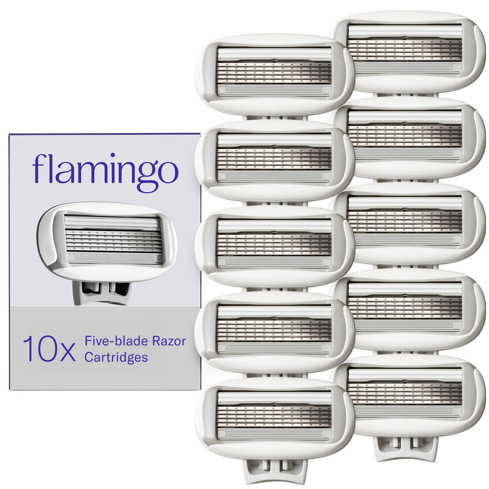 Flamingo front packaging showing 10 refill cartridges and value