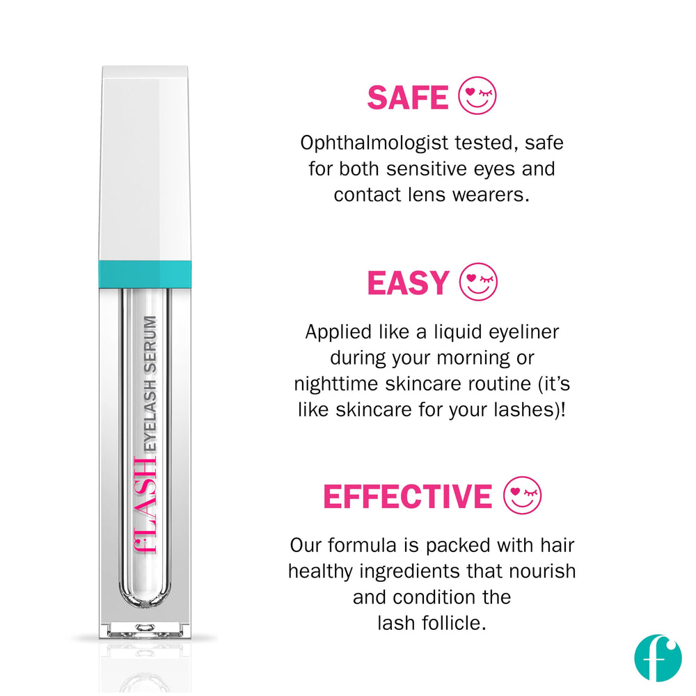FLASHSERUM clear serum drop on fingertip showing lightweight texture and absorption