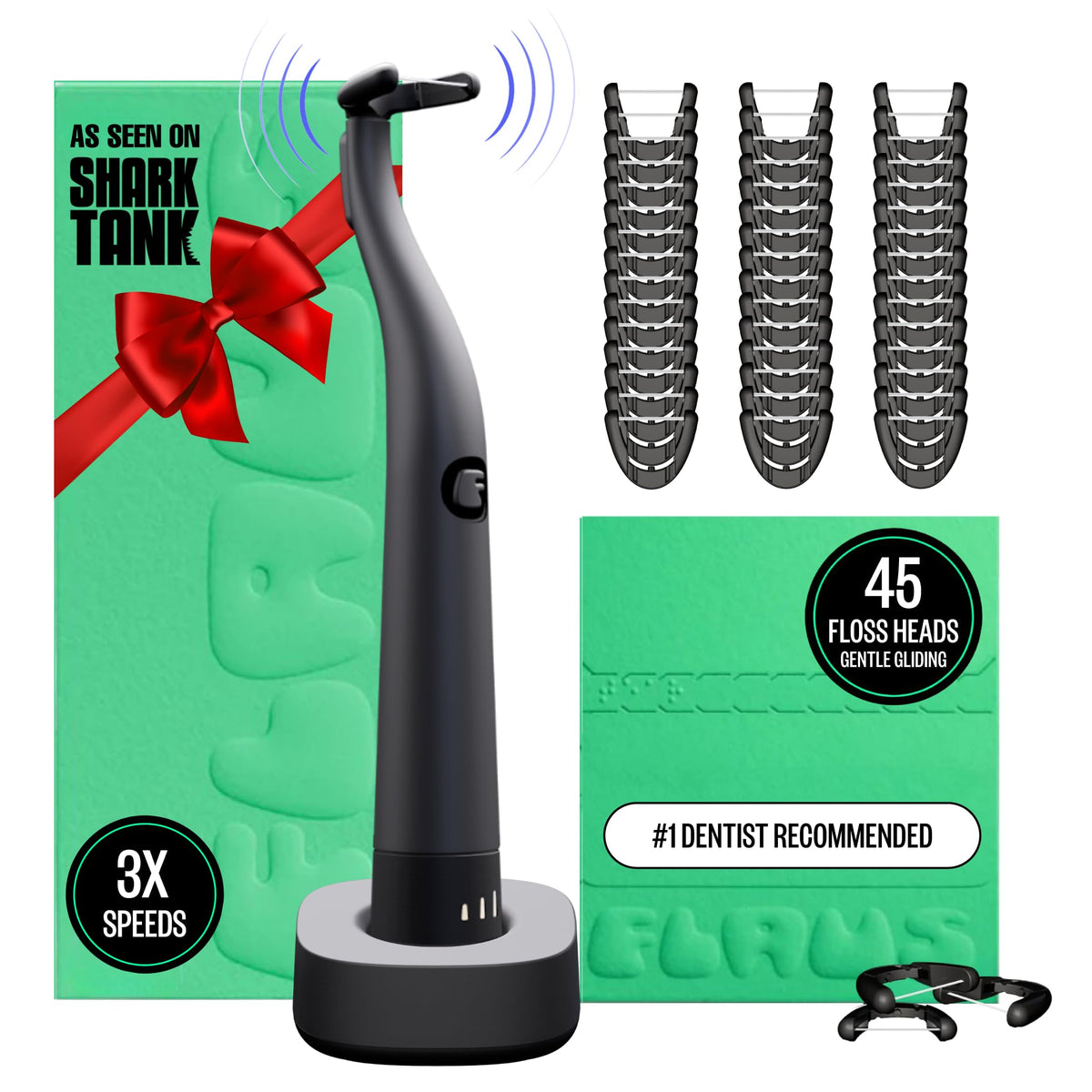 Flaus front view showing device and starter kit, highlights portability and convenience