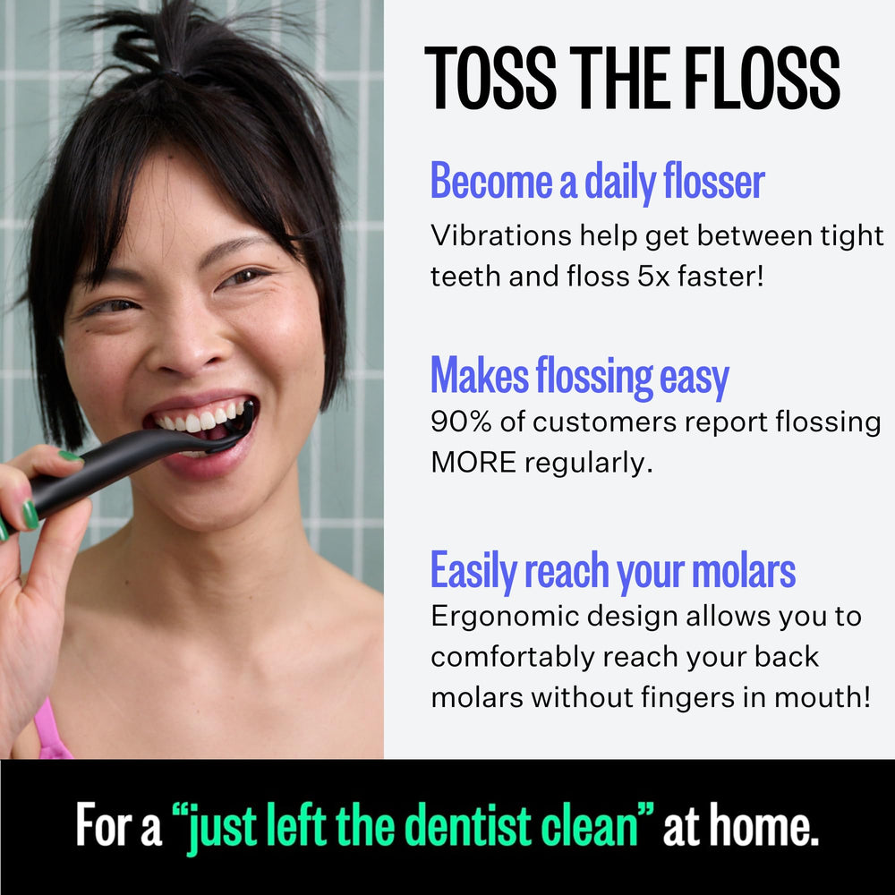 Flaus refill head mounted on electric flosser showing ready-to-use advantage