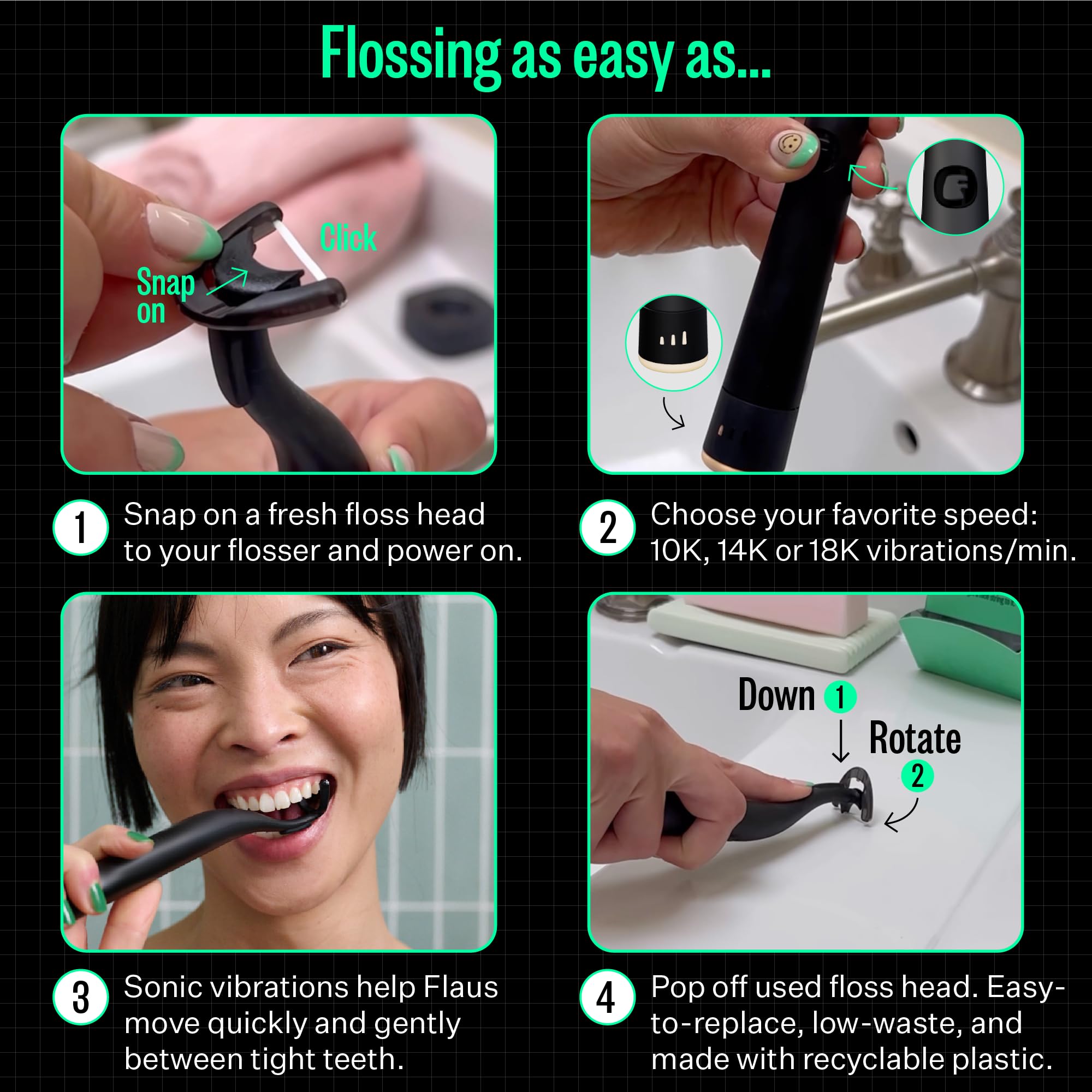 Flaus refill head beside coin illustrating compact size and portability