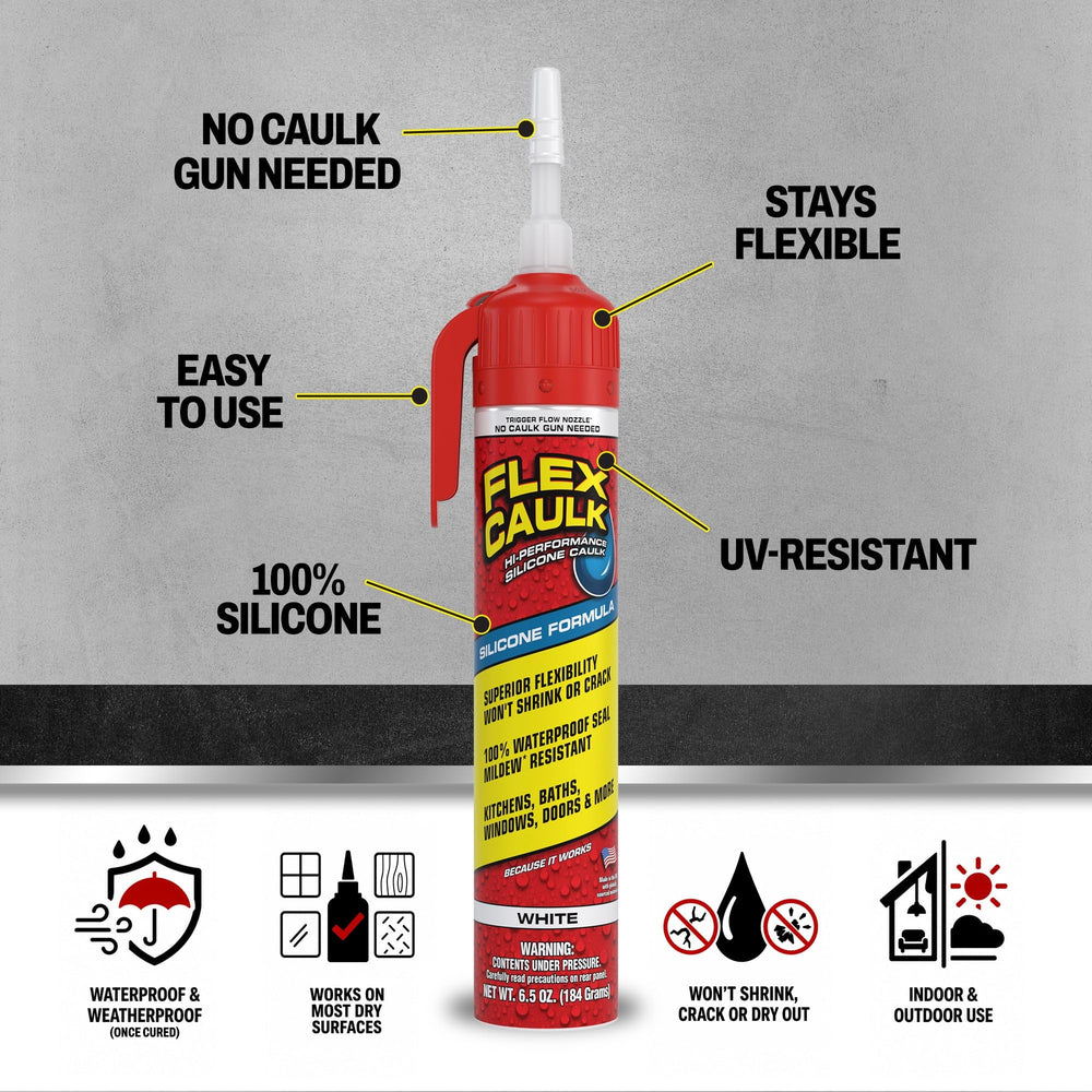 Flex Seal nozzle close-up with adjustable trigger flow for precise bead control and less mess