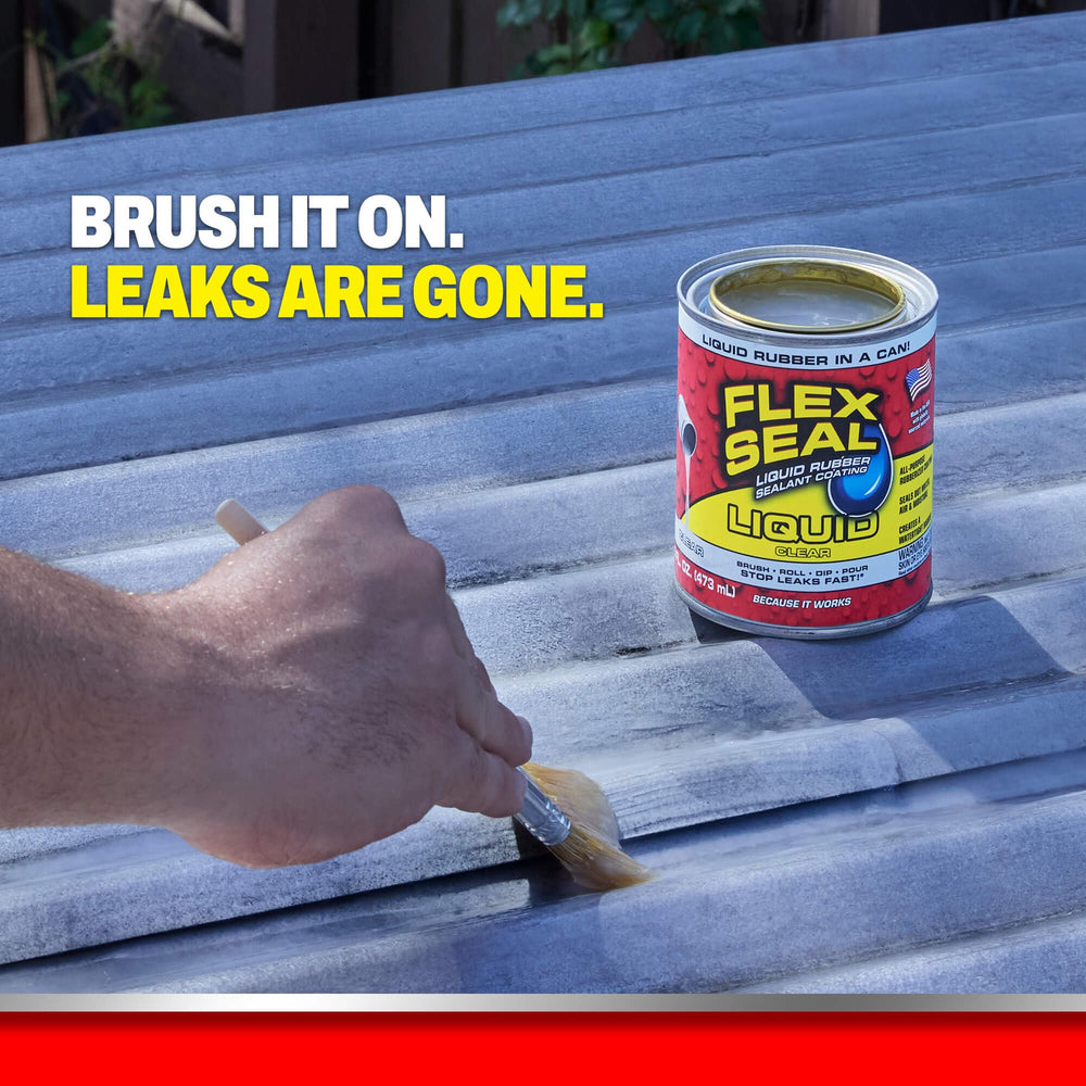 Flex Seal Liquid brush application on metal showcasing brand adhesion and rust protection