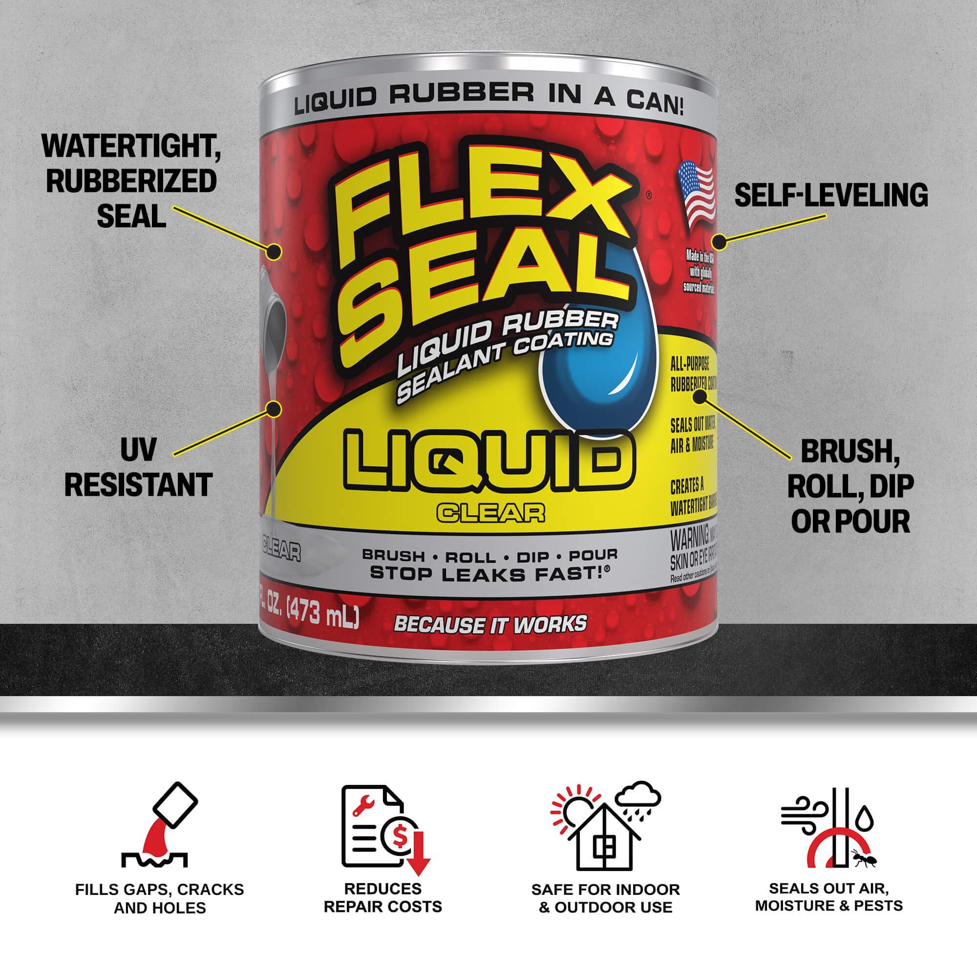 Flex Seal Liquid pouring clear coating demonstrating easy application and fast coverage