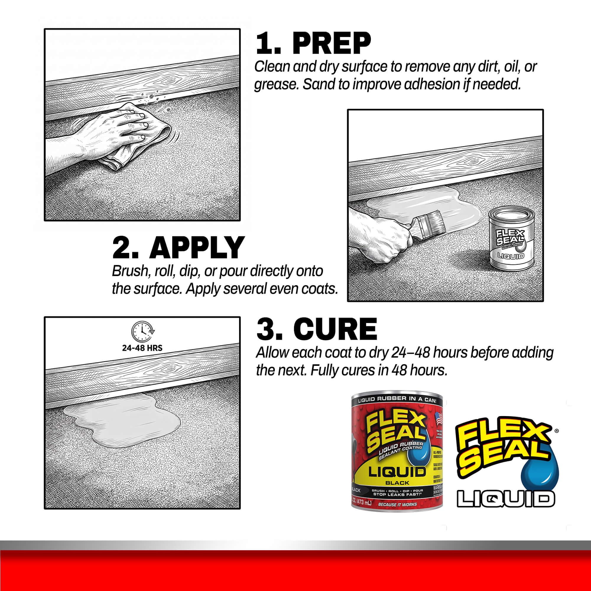 Flex Seal Liquid next to common objects for scale, Flex Seal Liquid 16 oz portability benefit